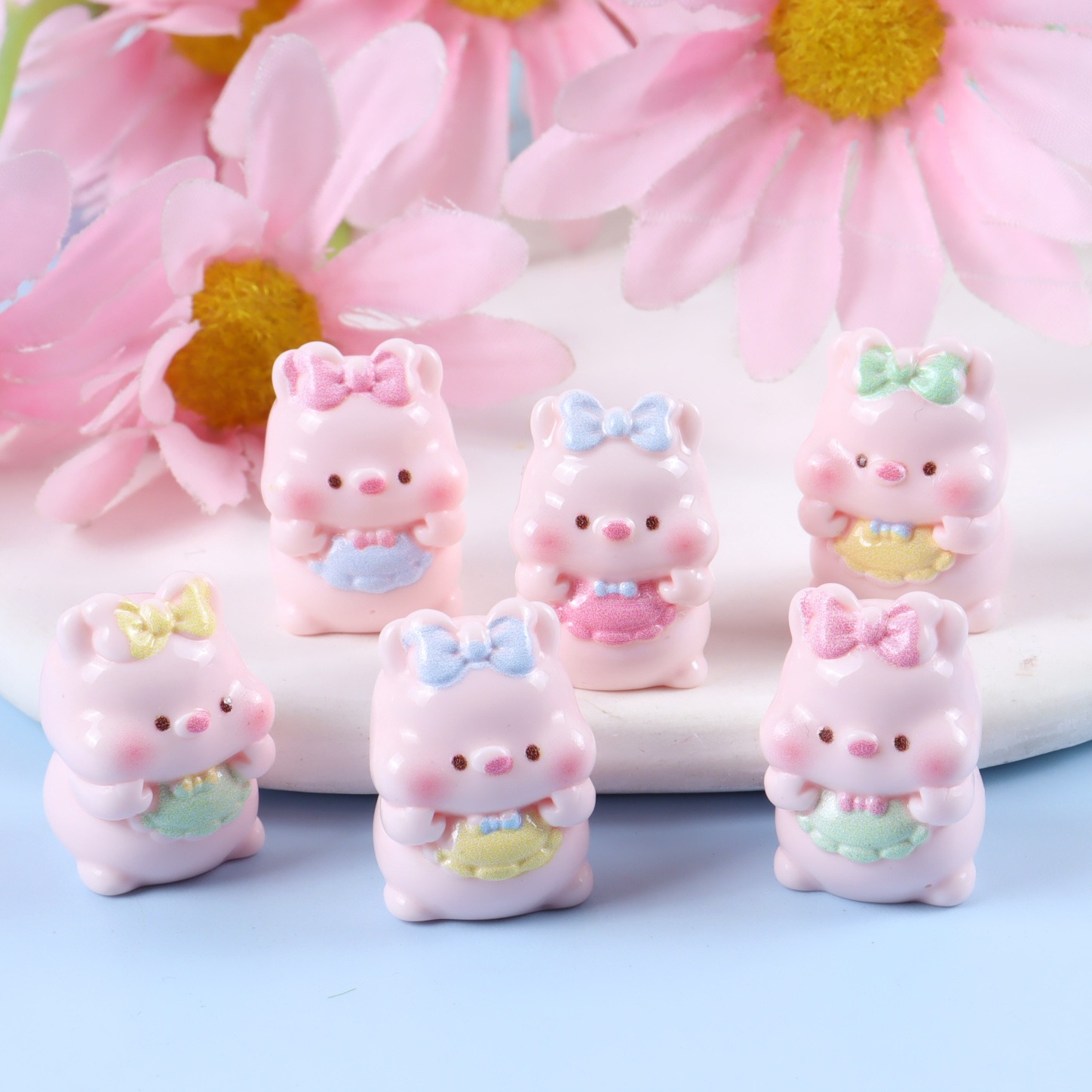 Yellow Phone Accessories - 6PCS 혼합 귀여운 돼지 레진 참