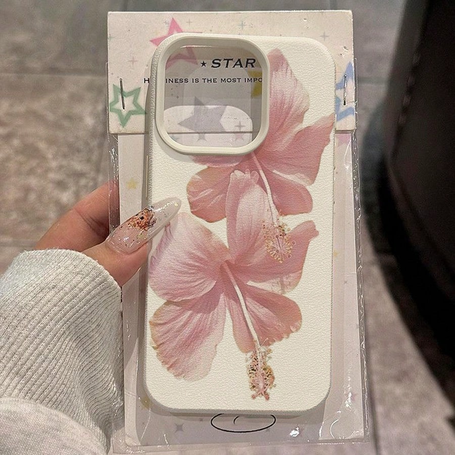 Phone Accessories Aesthetic - 핑크 히비스커스 우아한 고급스러운 디자인 폰