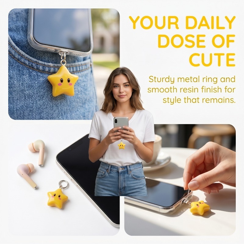 귀여운 3D 노란색 별 모양 휴대폰 먼지 방지 플러그  - Yellow Phone Accessories 리뷰 및 가격