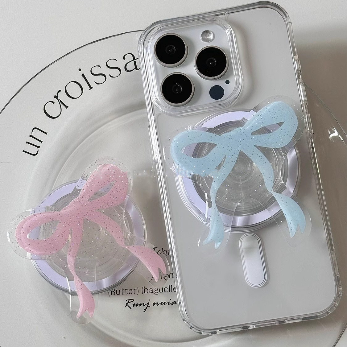 인스타 스타일 글리터 보우 마그네틱 폰 그립 홀더 투명 - Phone Accessories Stand 리뷰 및 가격