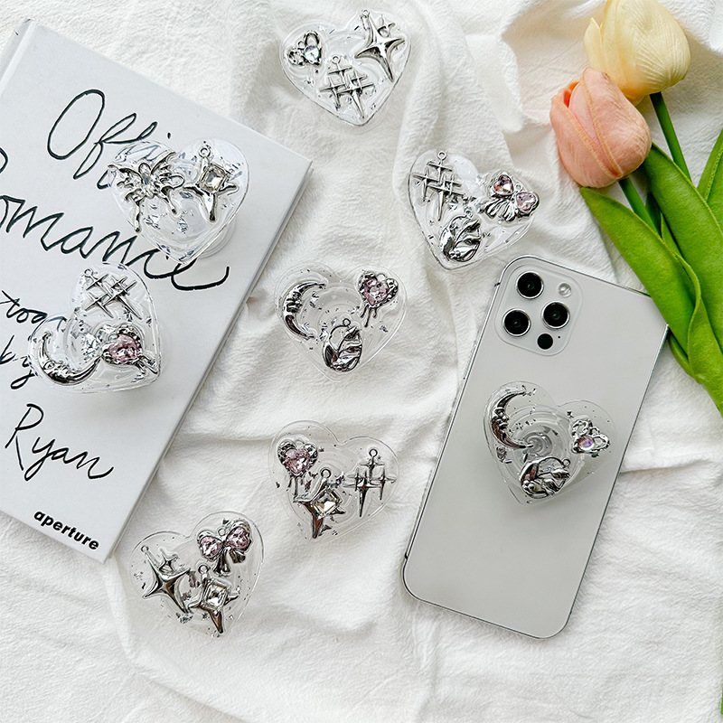 클리어 하트 폰 그립 홀더, 뒷면 접착식 Y2K 코케트 - Phone Accessories Stand 리뷰 및 가격