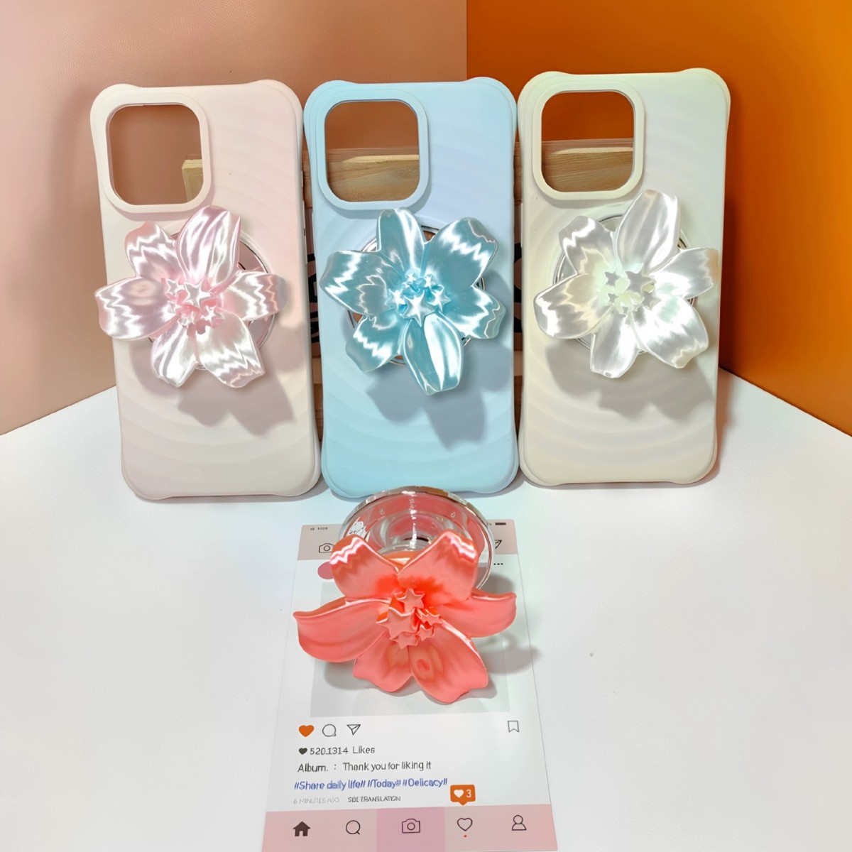 글로시 펄 릴리 플라워 마그네틱 폰 그립 홀더 카와이  - Phone Accessories Stand 리뷰 및 가격