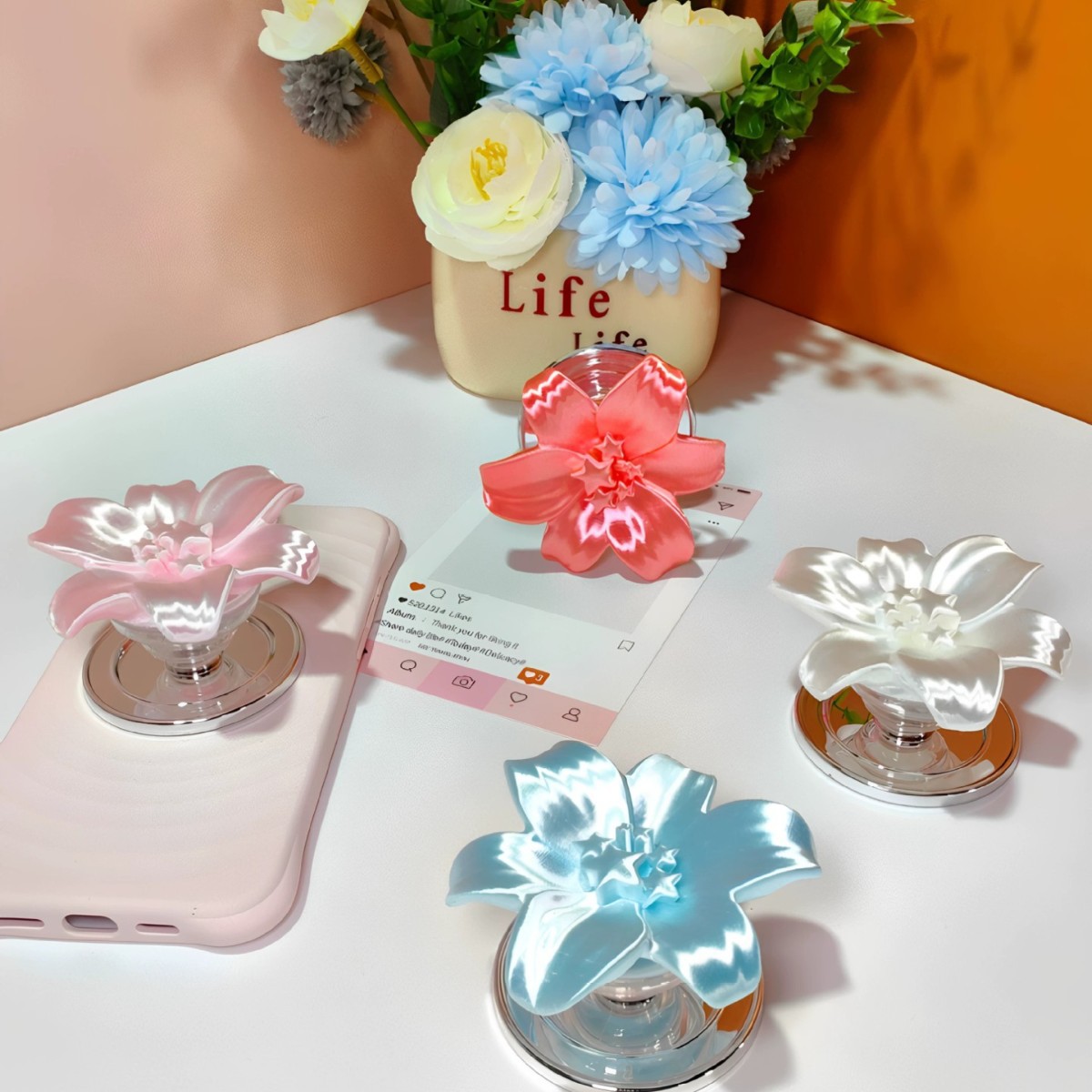 글로시 펄 릴리 플라워 마그네틱 폰 그립 홀더 카와이  - Phone Accessories Stand 리뷰 및 가격